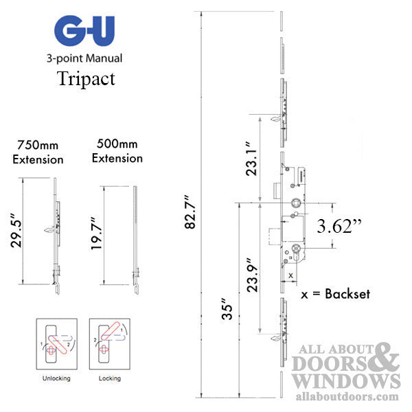 G-U Tripact Europa Active Multipoint Lock With Tongues - G-U Tripact Europa Active Multipoint Lock With Tongues