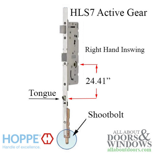 HLS7 16mm Active Tongue-Shootbolt Gear, 45/92, Tongue at 24.41 Inch, 25 mm Shootbolt Throw, RH