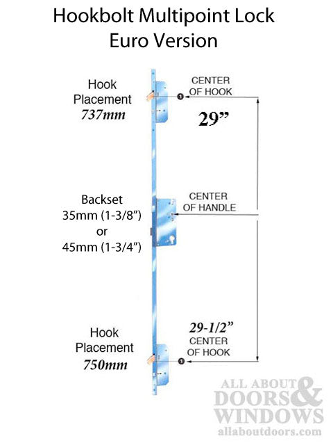 Winkhaus 20mm Cobra 35/92 Multipoint Lock System  with Hooks 82-7/8 inch - Winkhaus 20mm Cobra 35/92 Multipoint Lock System  with Hooks 82-7/8 inch