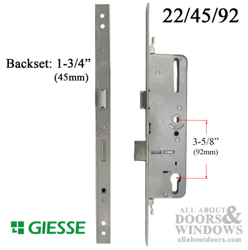 22mm Giesse 45mm Door Lock with Deadbolt 92mm PZ - 22mm Giesse 45mm Door Lock with Deadbolt 92mm PZ