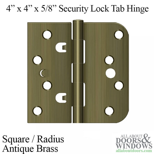 4" x 4" x 5/8" Radius x Square, Security Lock Tab, Antique Brass