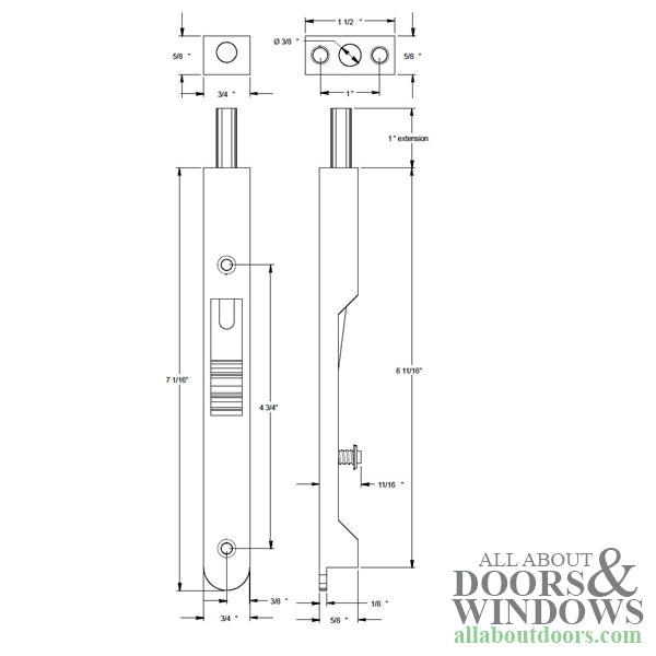 7 Inch Heavy Duty Flush Bolt, Solid Brass - Choose Color - 7 Inch Heavy Duty Flush Bolt, Solid Brass - Choose Color