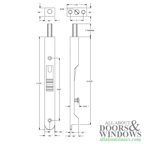 7 Inch Heavy Duty Flush Bolt, Solid Brass - Choose Color - 7 Inch Heavy Duty Flush Bolt, Solid Brass - Choose Color