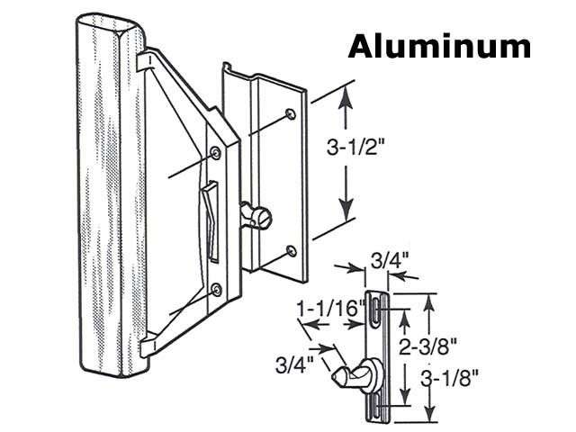 Trimview Sliding Patio Door Handle Set - 3-1/2 Inch Hole Center, Aluminum - Trimview Sliding Patio Door Handle Set - 3-1/2 Inch Hole Center, Aluminum