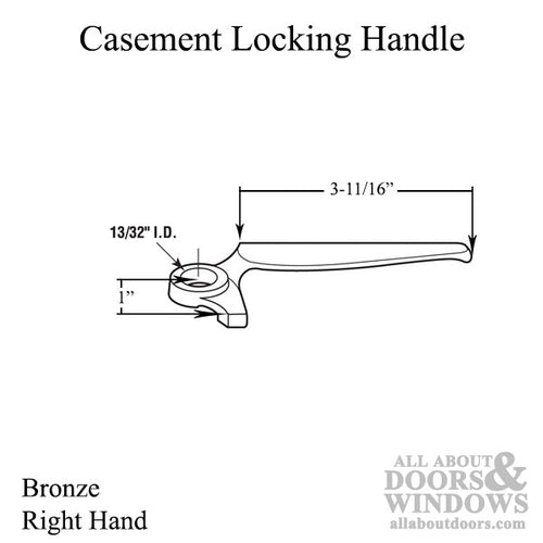 Casement Window Locking Handle, Right Hand, 13/32 in Bronze - Casement Window Locking Handle, Right Hand, 13/32 in Bronze