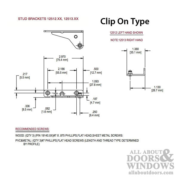 Truth Part #12512 Left Hand Clip On Type Stud Bracket - Truth Part #12512 Left Hand Clip On Type Stud Bracket