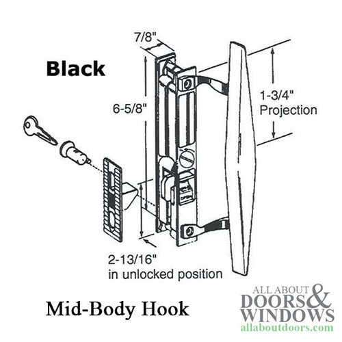 Sliding Patio Door Handle Set with Wood Pull, Keyed, Flush Mount, Mid-Body Hook - Sliding Patio Door Handle Set with Wood Pull, Keyed, Flush Mount, Mid-Body Hook