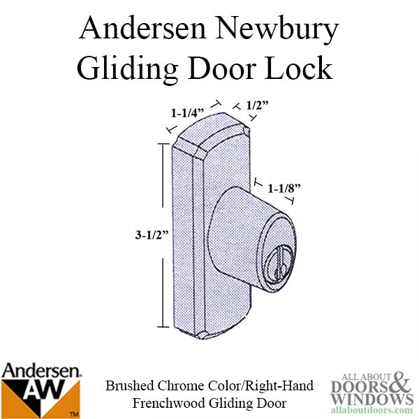 Andersen Window-Frenchwood Gliding Door Hardware, Newbury/Lock Assembly w/keys - Brushed Chrome - RH - Andersen Window-Frenchwood Gliding Door Hardware, Newbury/Lock Assembly w/keys - Brushed Chrome - RH