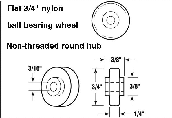 Roller, 3/4 Inch Flat Ball Bearing Wheel, Non-Threaded -Shower Door - Roller, 3/4 Inch Flat Ball Bearing Wheel, Non-Threaded -Shower Door