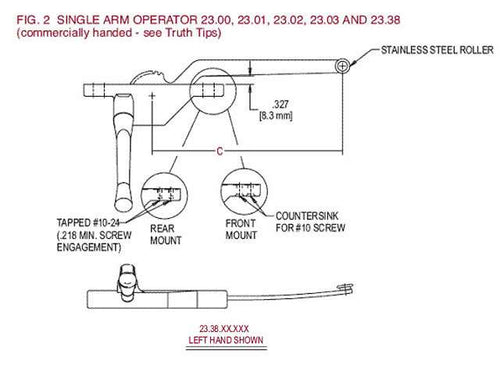 Blemished - Rear Mount Operator, 9.5 inch arm, 4 holes, Right Hand - White - Blemished - Rear Mount Operator, 9.5 inch arm, 4 holes, Right Hand - White