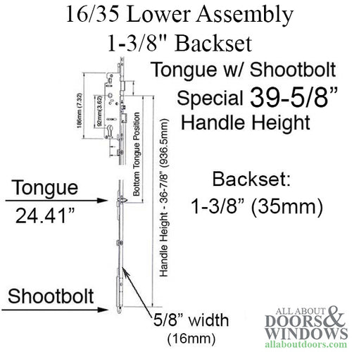 16mm Manual Tongue-Shootbolt 35/92 Gear, 39.62