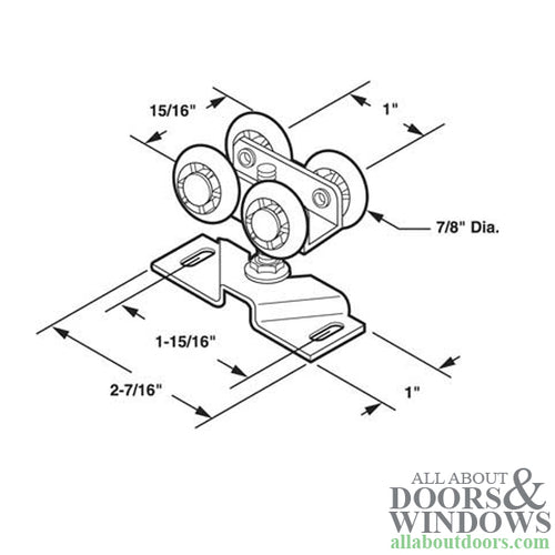Pocket Door Hanger 4 Nylon Wheels 7/8 Inch Diameter - Pocket Door Hanger 4 Nylon Wheels 7/8 Inch Diameter