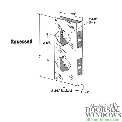 Recessed 2-3/8 x 1-3/4  2-Hole Combination Lock Reinforcer - Polished Brass - Recessed 2-3/8 x 1-3/4  2-Hole Combination Lock Reinforcer - Polished Brass