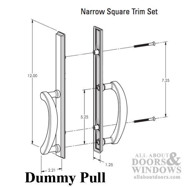 Expressions 1.25 x 12 Square Dummy Sliding Door Handle - Expressions 1.25 x 12 Square Dummy Sliding Door Handle