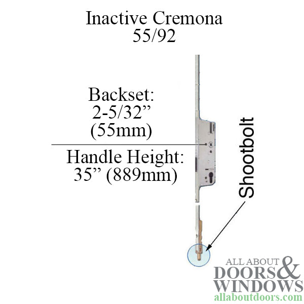 Cremona 55/92 Inactive Shootbolt, Passive Door 2 Point lock - Stainless Steel - Cremona 55/92 Inactive Shootbolt, Passive Door 2 Point lock - Stainless Steel