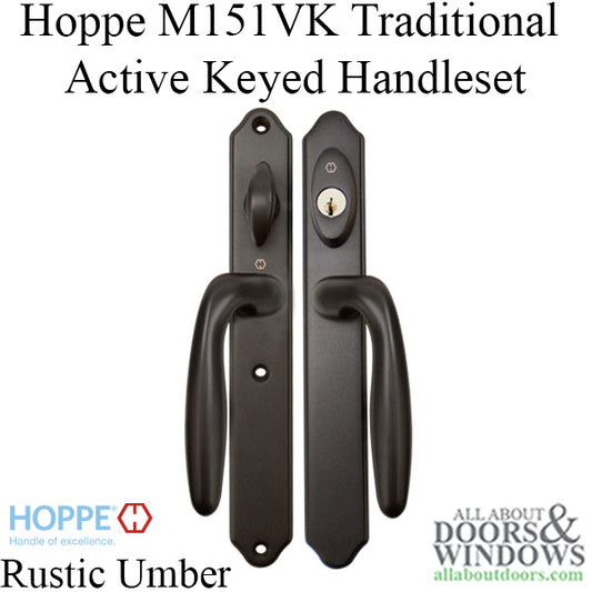 HOPPE HLS 9000 Sliding Door Traditional Handle Set with Verona Lever Active Keyed Rustic Umber