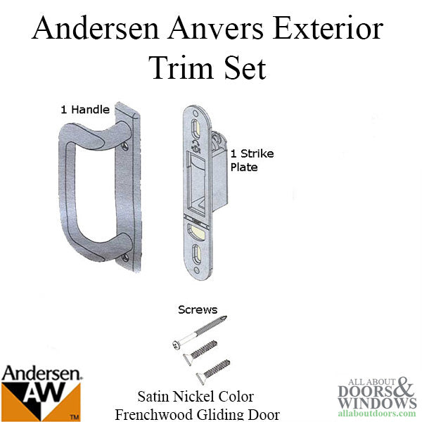 Andersen Frenchwood Gliding Door Trim Hardware, Anvers 2 Panel Exterior - Satin Nickel - Andersen Frenchwood Gliding Door Trim Hardware, Anvers 2 Panel Exterior - Satin Nickel