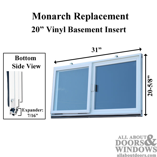 Monarch C-400A-20 Vinyl Basement WINDOW Insert, Dual Pane Glass - Monarch C-400A-20 Vinyl Basement WINDOW Insert, Dual Pane Glass