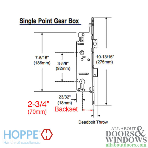 Hoppe Mortise Lock, 16mm, 70/92 Single Point Lock (SPL) 1