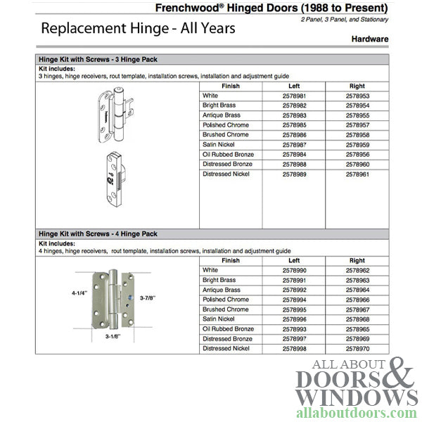 Andersen 4 Hinge Kit, Left Hand (2005-Present) - Oil-Rubbed Bronze - Andersen 4 Hinge Kit, Left Hand (2005-Present) - Oil-Rubbed Bronze