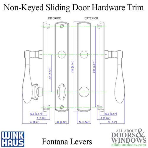 Fontana Style Winkhaus Sliding Door Handle Trim Non-Keyed - Fontana Style Winkhaus Sliding Door Handle Trim Non-Keyed