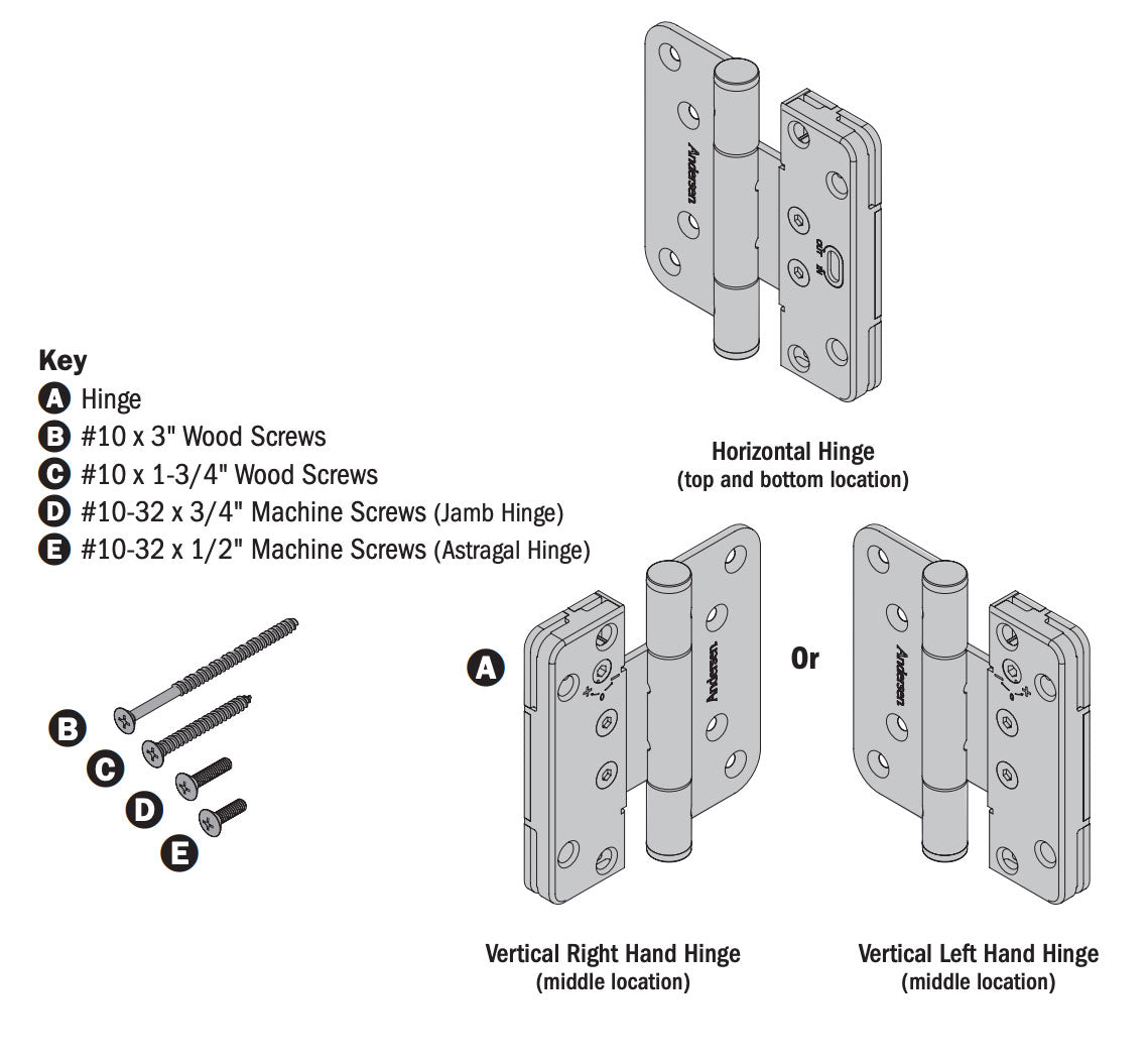 Andersen 200 Series  Vertical Adjustable  Set  Hinge  Right Hand  White - Andersen 200 Series  Vertical Adjustable  Set  Hinge  Right Hand  White