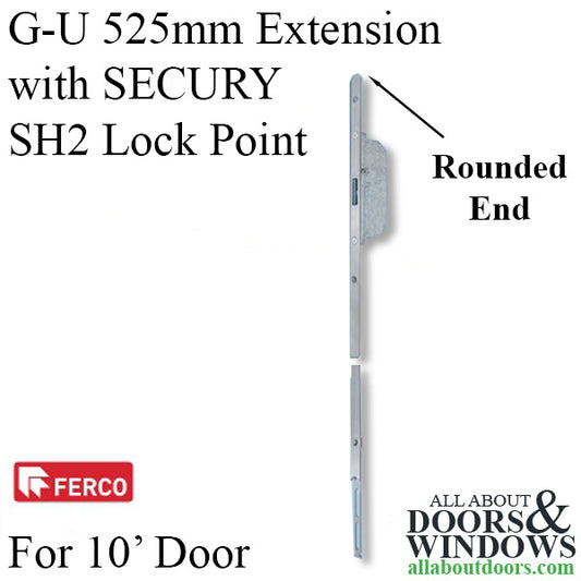 G-U Extension 525mm with SECURY SH2 Lock Point, for 10' Door - Stainless Steel