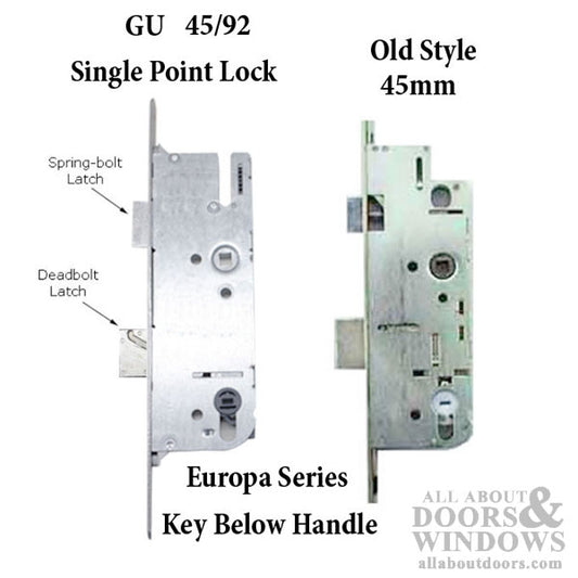 G-U Monolock 45/92 Single Door Lock, Key BELOW lever - Stainless Steel