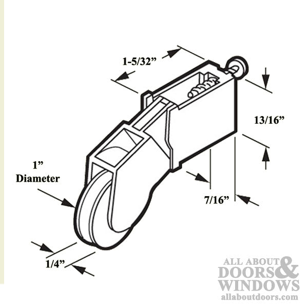 Roller Assembly with 1 Inch Nylon Wheel and Adjustment Screw for Sliding Screen Door - Roller Assembly with 1 Inch Nylon Wheel and Adjustment Screw for Sliding Screen Door