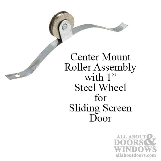 Center Mount Spring Tension Roller Assembly with 1 Inch Steel Wheel for Sliding Screen Door