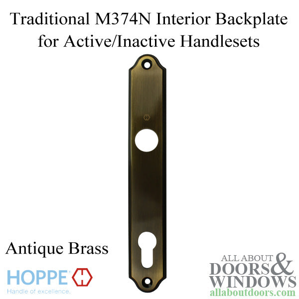 HOPPE Traditional Interior Backplate M374N for Active/Inactive Handlesets - Antique Brass - HOPPE Traditional Interior Backplate M374N for Active/Inactive Handlesets - Antique Brass