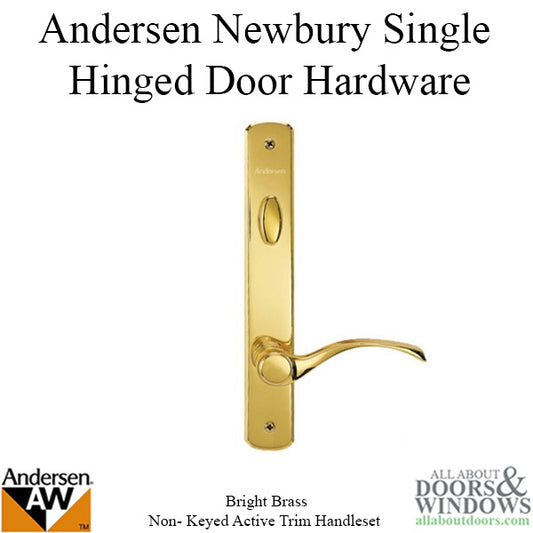 Hardware Kit, Single Door, Newbury, Active Door - Bright Brass