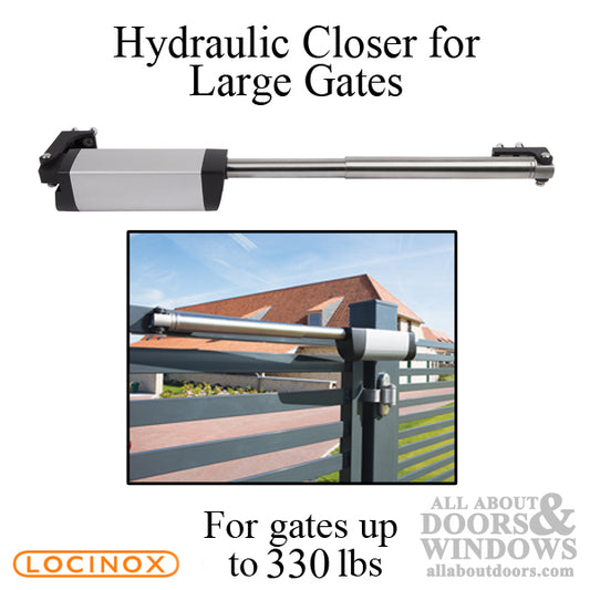 Locinox Samson Hydraulic Gate Closer for Large 3-6.5 Ft Gates up to 330 Pounds - Silver