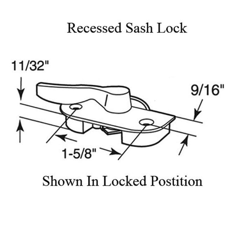 Sash lock, 1-5/8 Screw holes, Recessed, Left Hand - No Keeper - Sash lock, 1-5/8 Screw holes, Recessed, Left Hand - No Keeper