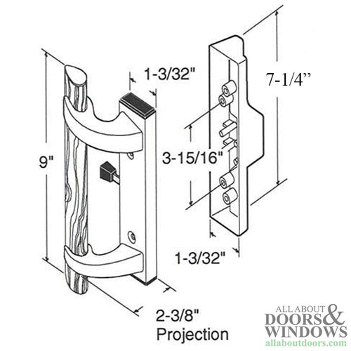 Handle Set - Sliding Patio Door, Extruded Aluminum / Diecast - White - Handle Set - Sliding Patio Door, Extruded Aluminum / Diecast - White