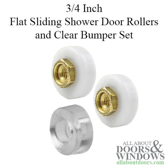 3/4 Inch Flat Sliding Shower Door Rollers and Clear Bumper Set