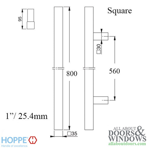 Hoppe Bar-Shaped Square Pull Handle, 31-1/2