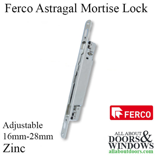 Ferco Astragal Mortise Lock, Adjustable 16mm to 28mm Backset - Zinc