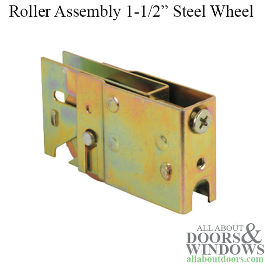 Roller Assembly for Sliding Patio Doors with Adjustable Steel Housing with 1-1/2 Inch Steel Ball Bearing Wheel Diameter