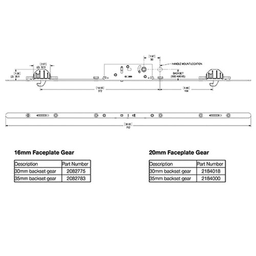 Hoppe Multipoint Lock - 2 Hooks, 30mm Sliding Door Lock, 16mm Face - Hoppe Multipoint Lock - 2 Hooks, 30mm Sliding Door Lock, 16mm Face