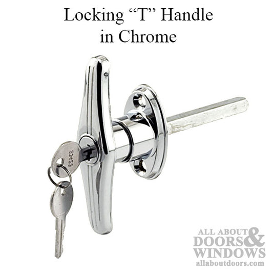 Lock T Handle with Keys for Garage Doors, Campers, & RVs - Chrome