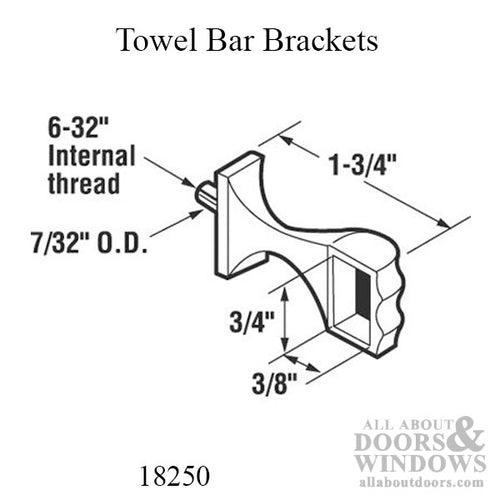 Towel Bar Bracket, One Stud - Brushed Chrome, Pairs - Towel Bar Bracket, One Stud - Brushed Chrome, Pairs