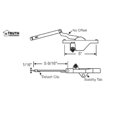 Rear Mounted Dyad Casement Operator with Stability Tab, 5-9/16, Left Hand - Choose Color - Rear Mounted Dyad Casement Operator with Stability Tab, 5-9/16, Left Hand - Choose Color