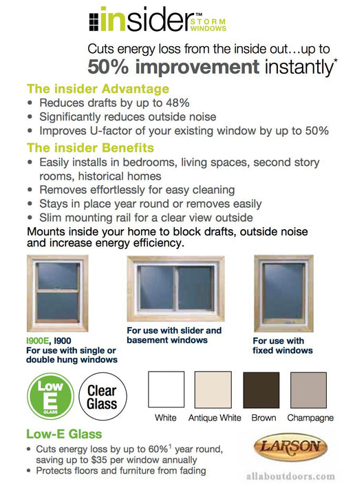 Larson Insider, Interior storm window , Clear Glass - Larson Insider, Interior storm window , Clear Glass