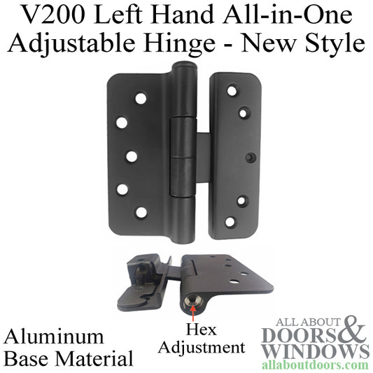 V200 Left Hand All In One Adjustable Hinge, Aluminum Base