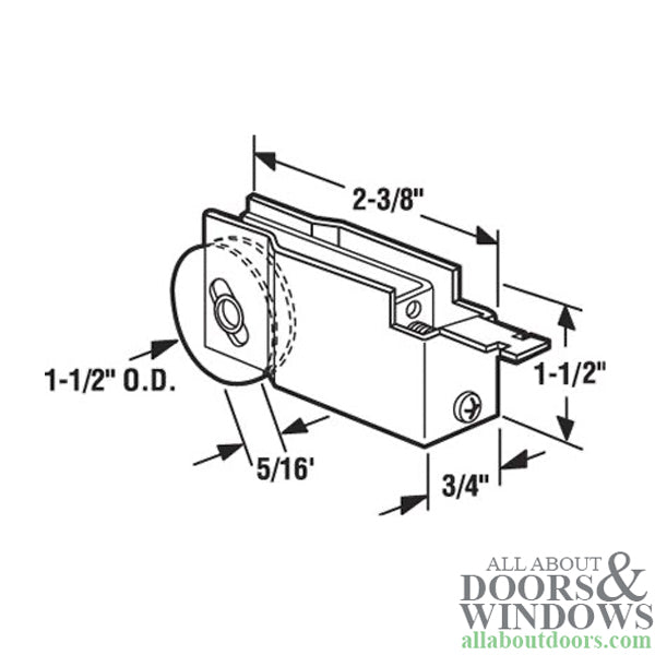 Door Master Sliding Patio Door Roller Steel K Tab Housing 1.5 Inch Nylon Wheel - Door Master Sliding Patio Door Roller Steel K Tab Housing 1.5 Inch Nylon Wheel