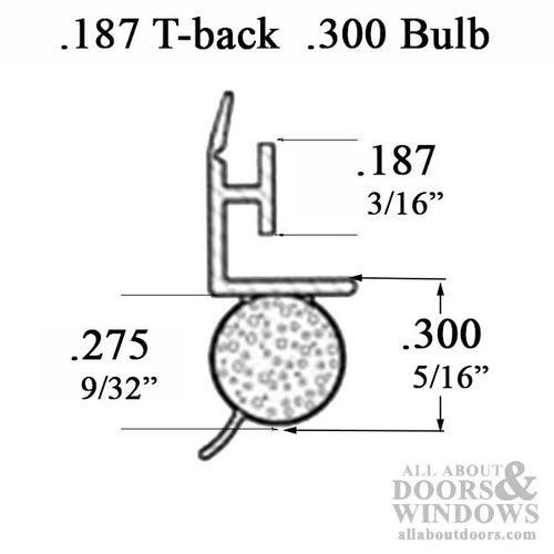 T-Slot Foam Filled Offset Bulb .187 x .300 Slide-in Backing Weatherstrip - T-Slot Foam Filled Offset Bulb .187 x .300 Slide-in Backing Weatherstrip