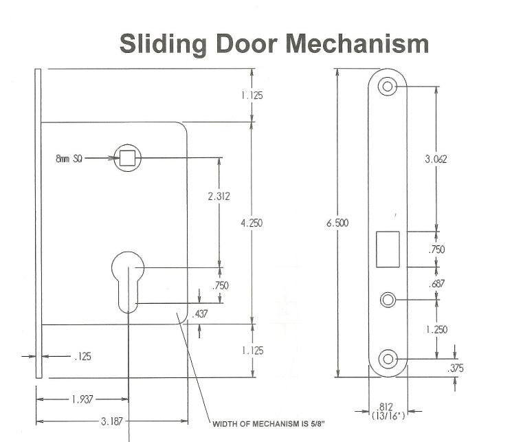 Sliding Door Mortise lock with Hub 50mm - Satin Nickel - Sliding Door Mortise lock with Hub 50mm - Satin Nickel