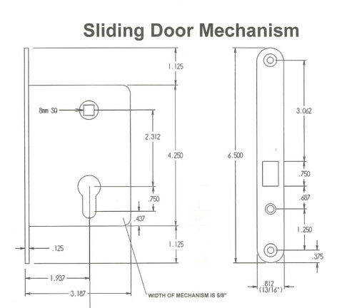 Sliding Door Mortise lock with Hub 50mm - Satin Nickel - Sliding Door Mortise lock with Hub 50mm - Satin Nickel