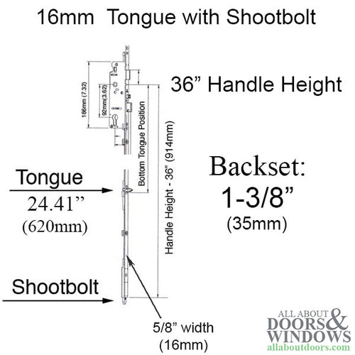Hoppe 16mm Manual 35/92 Gear, Shootbolt-Tongue at 24.41